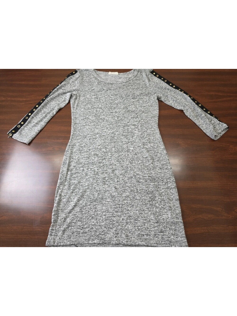 Pinc Gray Space Dye Mini Dress Size Small Grommet Long Sleeve Edgy Casual Grunge